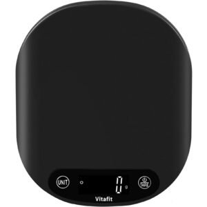 Vitafit Bascula de cocina de alimentos de 33 libras, pesando profesional desde 2001, gramos digitales y onzas para cocinar hornear, baterías incluidas, negro N0028