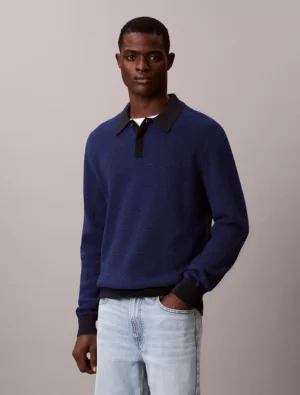 Calvin Klein Smooth Cotton Waffle Polo Sweater
